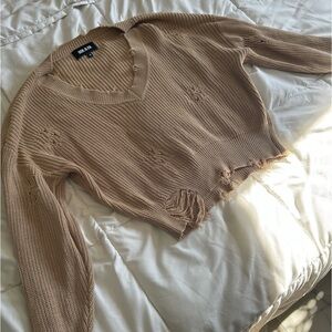 SER.O.YA Tan Cropped Distressed Sweater